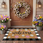 Tinideya 2 Pcs Spring Door Mat Outdoor Layered Pink Flower Welcome Mat by Tinideya