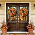24 Inch Harvest Fall Wreaths for Front Door Outside with Orange Peony - Image 2