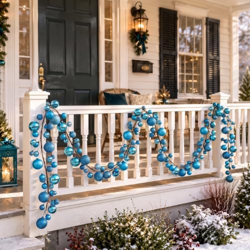 2 Pcs 6 ft Christmas Ball Ornament Garland, Turquoise - Image 5