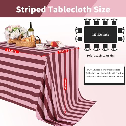 Fanqisi 2 Packs Red and Pink Striped Tablecloth 57 x 120 Inch Rectangle Waterproof Table Cloth Romantic Valentine's Day Table Cover for Bridal Shower Birthday Wedding Party Decoration - Image 3