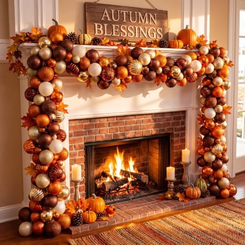 Suncalla 6ft Fall Bead Garland Orange Brown Gold Glitter Thanksgiving Decor by Unknown