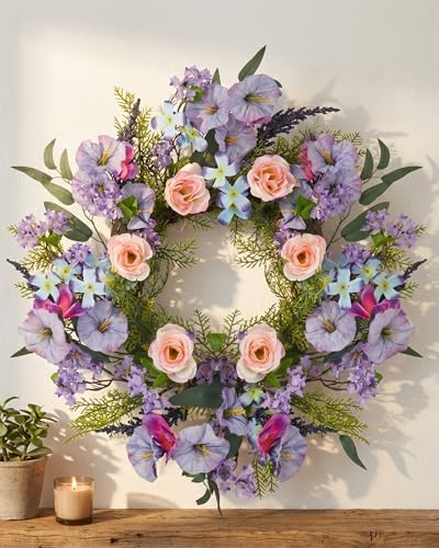 Garvee 20 in Spring Summer Artificial Colorful Flower Wreath for Front Door by Garvee