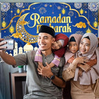 Mocsicka Ramadan Mubarak Decorations Backdrop Blue Gold Muslim Ramadan Kareem Banner Eid Mubarak for Home Muslim Party Supplies (Blue, 8x6ft) - Image 6