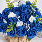50Pcs Blue Roses Artificial Flowers, Real Touch Velvet Fake Roses Bouquet - Image 2