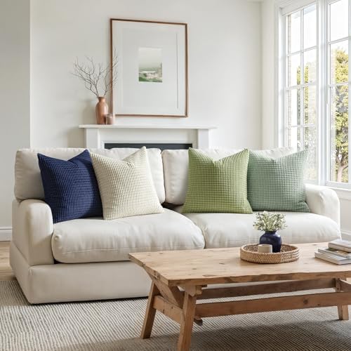 MIULEE Farmhouse Decorative Pillow Covers 18x18 Inch Set of 4 Muted Teal - Image 6