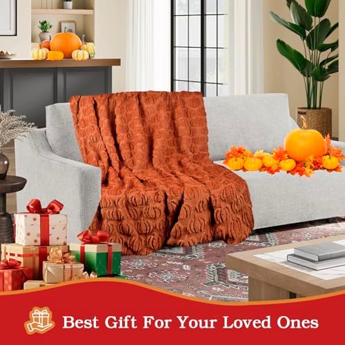 Fall Halloween Pumpkin Throw Blanket - Rust Red Autumn Decor for Couch Bed - Image 7