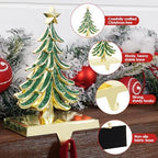 Christmas Stocking Holders for Mantle Set of 2 Green Xmas Tree Stocking Hangers Sturdy Hooks with Gold Non-Slip Base for Fireplace Christmas Gifts Holiday Party Decoration - Image 4
