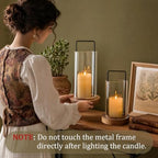Farmhouse Hurricane Candle Holders Boho Pillar Candle Lantern Glass Wood - Image 6