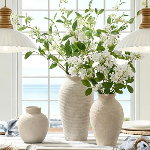 Vanselia Ceramic Flower Vase Home Decor - Large Farmhouse Table Vases Rustic Vintage Living Room Kitchen Bedroom Decorations for House Book Shelf Office Coffee Desk Dining Fireplace (9" Rustic) - Image 4