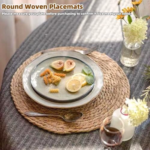 13.5" Woven Placemats Set of 10, Round Rattan Table Mats - Image 3