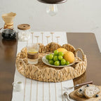 Round Wicker Scalloped Serving Tray with Handles - Seagrass Handwoven Trays,Water Hyacinth Tray for Home Decor and Living Room, Dining Table, Bathroom Organizing, 16.9" L x 16.9" W x 3.5" H - Image 2