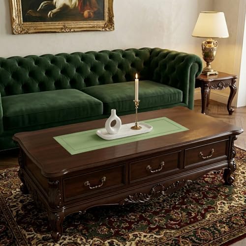 Signature Linen™ by D'Moksha, Sage Green Table Runner 36 Inches, 100% Pure Linen, Hemstitch, Coffee Table Runner, 14 x 36 Inch for Dresser Tables- Fall, Weddings, Outdoor Hosting - Image 2