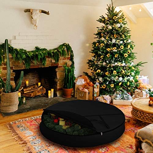 Covers & All Christmas Wreath Storage Bag 18 Oz with Carrying Handle & Dual Zipper - 100% Water Resistant Durable Material Storage Bag - Holiday Xmas Tear Resistant Bag (24" Dia x 7" H, Black) - Image 5