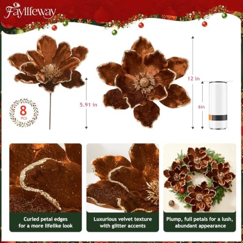 8PCS Large Christmas Magnolia Flowers for Christmas Tree Wreath - Image 2