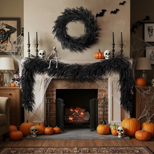 N&T NIETING 5.9FT Black Artificial Norfolk Pine Garland Real Touch Halloween Garlands Faux Garland for Table Mantle Holiday Fireplace Indoor Outdoor Halloween Christmas Decorations - Image 2