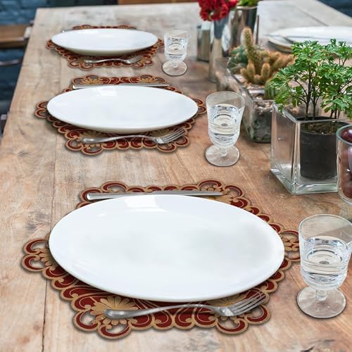 Decozen Set of 8 Doilies for Table, Lace Doilies - Rustic, Crochet, Farmhouse, Kitchen, Dining Table Centerpiece Decor - Round Christmas Placemats - 15 Inch Gold Red, The Imperial Collection - Image 3