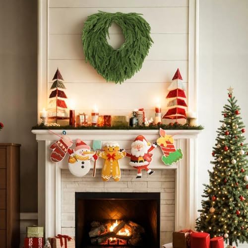 24" Norfolk Pine Wreath, Artificial Christmas Wreaths, Real Touch Green Winter Garland for Front Door Wall Window Indoor Outdoor Christmas Home Holiday Decor, FF13 - Image 2