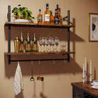 Bestier 31" Industrial Pipe Wall Shelf with Towel Bar, Rustic Brown - Image 4