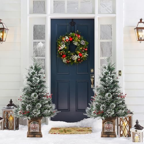 3ft Prelit Snow Flocked Christmas Tree with Light Up Gingerman Box Base - Image 2