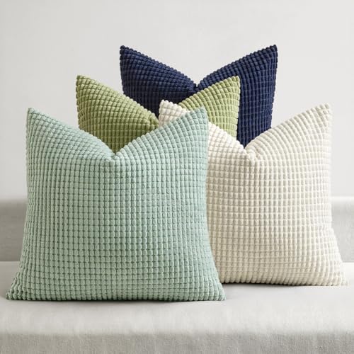 MIULEE Farmhouse Decorative Pillow Covers 18x18 Inch Set of 4 Muted Teal by MIULEE