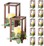 VEVOR 12 Set/36 Pcs Wooden Wedding Lantern Centerpiece, Includes 12 Wooden Lantern Candle Holder 12 Flameless LED Candle 12 Eucalyptus Leaves Wreath for Wedding Table Party Farmhouse Decor, Brown by VEVOR