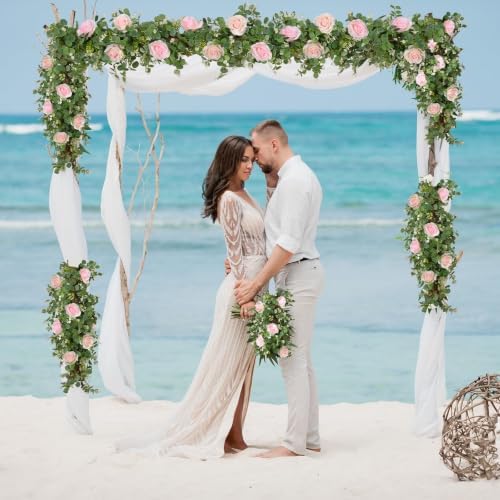 6Pcs 39Ft Artificial Eucalyptus Garlands with Flowers Roses - Image 6