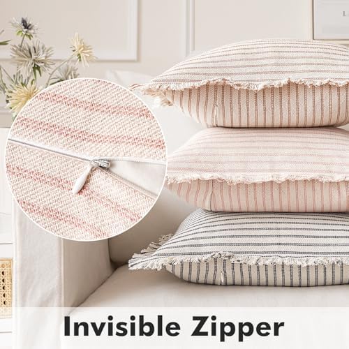 MIULEE Pink Striped Euro Decorative Throw Pillow Covers, 24x24 - Image 3