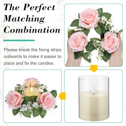Yunlly 12 Pcs Rose Candle Rings with Candles Sets, Pink - Image 4