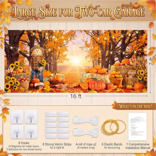 WovWeave Fall Garage Door Cover, 16 x 7 Ft Autumn Harvest Backdrop - Image 2