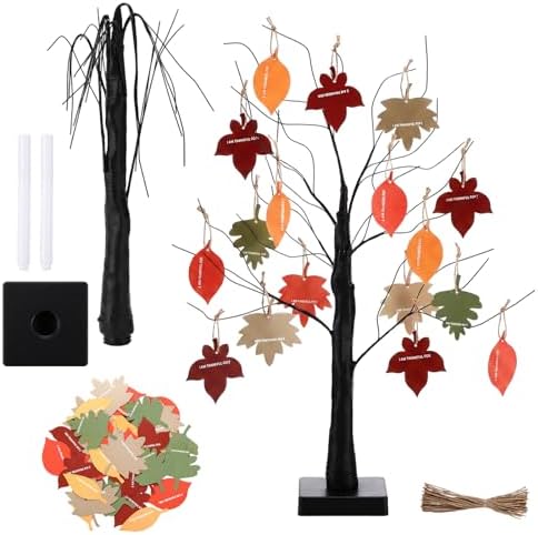 Briwooody 24'' Thanksgiving Tree Kit with I am Thankful for Leaves, Thankful Tree Kit with Writing Pen Hemp Rope DIY Fall Decorations Craft for Autumn Desktop Decor Thanksgiving Gift by Briwooody