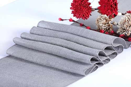 MDS® Pack of 20 Natural Burlap Table Runner, 12 x 72 Inch, Jute Rustic Farmhouse Boho Table Decor for Wedding Reception, Dining Table, Bridal Shower, Baby Shower & Party Decorations - Silver Grey - Image 2
