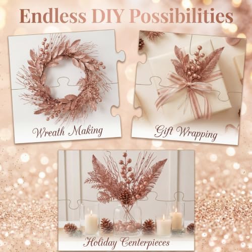 66 Pcs Christmas Glitter Picks and Sprays, Rose Gold - Image 5