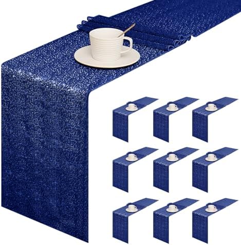 Sugargirl 10 Packs 12 x 72 inches Sequin Table Runner, Glitter Navy Table Runner for Birthday Party Supplies Wedding Holiday Celebration Event Decorations - Image 5