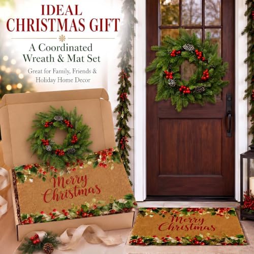 Thiccywoov 2 Pcs Merry Christmas Doormat and Wreath Set for Front Door - Image 6