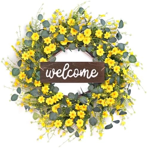 24'' Sunflower Wreaths for Front Door, Welcome Front Door Wreath Summer by Davimono