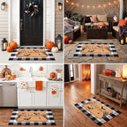 Halloween Welcome Door Mat Combo Set, Skeletal Hand Coco Coir Doormat - 3'x5' Black and White Plaid Rug, Autumn Front Porch Entryway Decor Floor Mat - Image 6