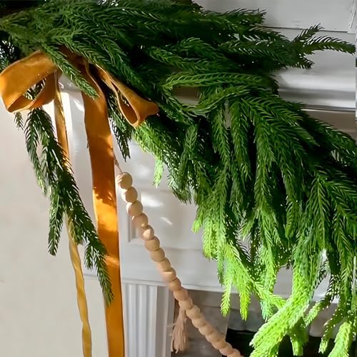 Christmas Decorations - 2pcs Christmas Garlands - 12ft(2 * 6ft) Norfolk Pine Garland Artificial Greenery Xmas Holiday Decor for Indoor Home Fireplace Mantle Table Stairs Railing Porch Door Farmhouse - Image 4