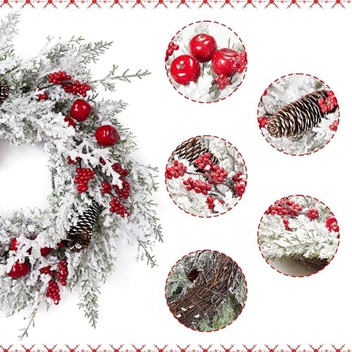 Garvee Artificial Christmas Wreath for Front Door, 18" Snow Flocked Wreath - Image 3