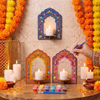 24 Set Diwali Coloring Lotus Candle Holder Kit Wooden Craft for Pooja - Image 4