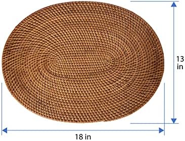 KOUBOO Rattan Oval Placemats Set of 2, Boho Dining Table Mat Honey Brown - Image 3