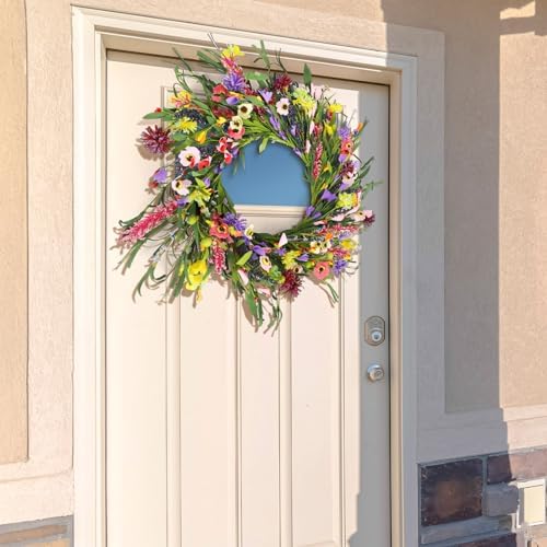 Hotop 2 Pcs Spring Summer Door Wreath for Front Door 22'' Artificial Daisy and Lavender Floral Wreath with Green Leaves Jasmine Orchid Flower for Indoor Outdoor Home Wedding Farmhouse Window Decor - Image 6