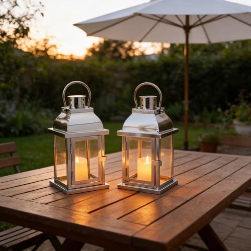 Set of 2 Decorative Metal Candle Lantern 10'' High(Silver) - Image 3