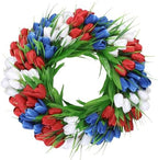U'Artlines 20 Inch Tulip Patriotic Wreath for Front Door, Red White Blue by UArtlines