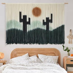 Macrame Wall Hanging Handmade Green Cactus Dip-Dye Fiber Art 57"W*35"L - Image 3