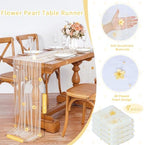 Fanqisi Beige Pearl Table Runner Floral Tulle Gauze Runner 10FT 4 Pack - Image 3