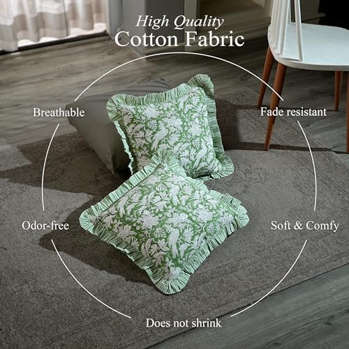 CPC Olive Green Ruffle Throw Pillow Covers for Couch, 18x18 Inch Cotton Stripe Ruffle Couch Pillows for Living Room, Hidden 14 Inch Zipper Boho Pillow Case or Cute Outdoor Pillows - Image 3