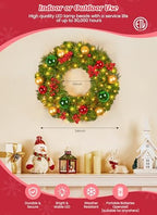 Minetom 24Inch Pre-Lit Christmas Wreath 24Inch, Christmas Door Decorations Wreath with 50LED Warm Lights - Image 7