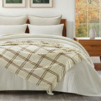 EverGrace Plaid Chenille Knit Throw Blanket, 60"x80", Cream & Beige - Image 6