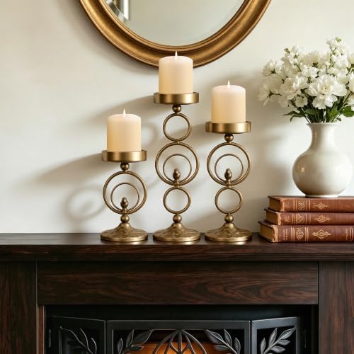 Brass Candle Holders for Pillar Candles Set of 3 - Image 6