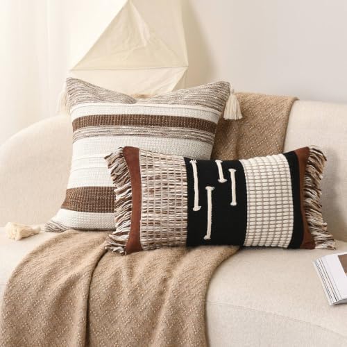 Black Boho Lumbar Throw Pillow Cover 12x20 - Image 3